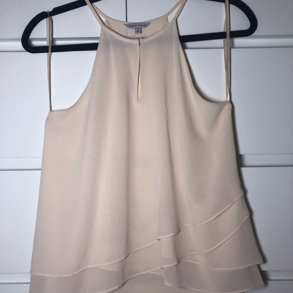 Blush Ruffle Hem Top with Keyhole Neckline